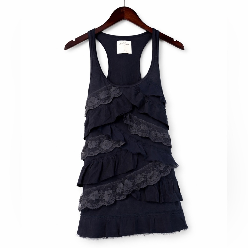 Abercrombie Kids Navy Lace Ruffle Racerback Tank Top Girls Size XL Y2K